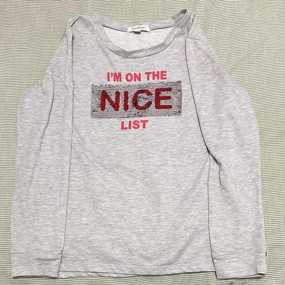 Francesca's Collections Light Gray Sweater with Red Sequin Detail
